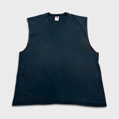 Vintage Y2K Gildan Blank Sleeveless Mens 2XL Black Sun Faded Washed