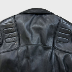 Vintage 80s Leather Ranch Motorcycle Jacket Mens Large Black Padded Biker Moto