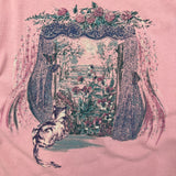 Vintage 90s Cat Window T Shirt Mens Large Pink Floral Nature Graphic Art Tee