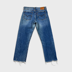 Levi's 501 Jeans Mens 30x26 Blue Original Fit Straight Distress Frayed Leg Denim Pants