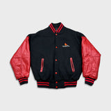 Vintage 90s Ontario Lottery Leather Jacket Mens Medium Black OLG Letterman Varsity