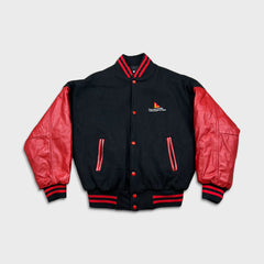 Vintage 90s Ontario Lottery Leather Jacket Mens Medium Black OLG Letterman Varsity