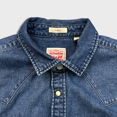 Levi’s Denim Shirt Mens Medium Blue Slim Fit Western Pearl Snap Button Up