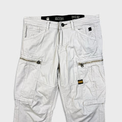 G-Star Raw Pants Mens 34x30 White Straight Fit Casual Utility Cargo Trousers