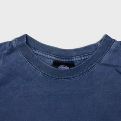 Stussy T Shirt Mens Small Blue Faded Washed Classic Logo Spell Out Graphic Tee