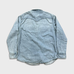 Levi's Denim Shirt Mens Large Blue Light Wash Casual Western Jean Pearl Snap