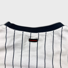 Vintage Y2K FUBU T Shirt Mens Large White Striped Spell Out Short Sleeve Tee