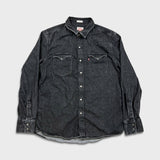 Levi's Barstow Denim Shirt Mens Large Black Dark Wash Slim Fit Western Pearl Snap