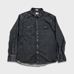 Levi's Barstow Denim Shirt Mens Large Black Dark Wash Slim Fit Western Pearl Snap