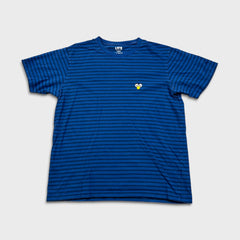 KAWS x Uniqlo BFF Striped Tee Mens Large Blue Embroidered Logo Short Sleeve Tee