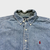 Vintage 90s Polo Ralph Lauren Denim Shirt Mens Large Blue Blake Casual Button Up