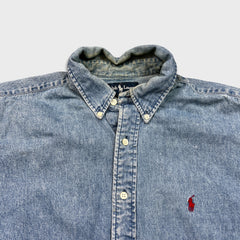 Vintage 90s Polo Ralph Lauren Denim Shirt Mens Large Blue Blake Casual Button Up