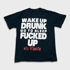 Wiz Khalifa T Shirt Mens Small Black Wake Up Drunk Graphic Short Sleeve Rap Tee