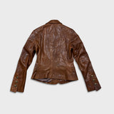 Vintage Y2K Danier Leather Blazer Jacket Womens XS Brown Paisley Bemberg Lined Coat