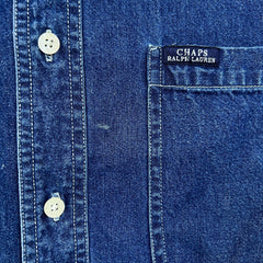 Vintage 90s Chaps Ralph Lauren Denim Shirt Mens Large Blue Medium Wash Western Button Up