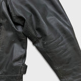 Vintage Y2K Leather Jacket Mens XL Black Moto Biker Multi Zipper Heavy Bomber