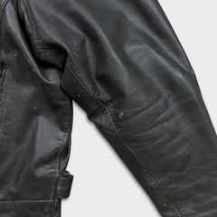 Vintage Y2K Leather Jacket Mens XL Black Moto Biker Multi Zipper Heavy Bomber