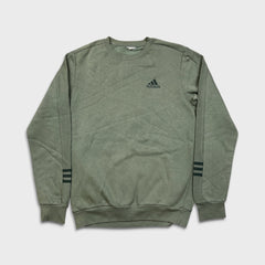 Adidas Essentials Sweatshirt Mens Large Green 3 Stripe Spell Out Faded Pullover