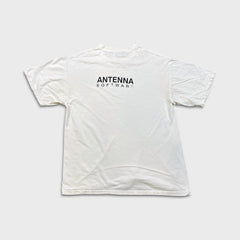 Vintage Y2K Antenna Software Tech T Shirt Mens Large White Distressed Promo Tee