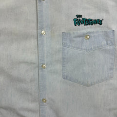 Vintage 1994 Flintstones Denim Shirt Mens XL Blue Light Wash Cartoon Button Up