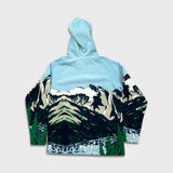 Free Nature Fleece Mens Medium Blue AOP Nature 1/4 Zip Hooded Jacket