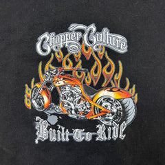 Vintage Y2K Chopper Culture Built to Ride Mens XL Black Flame Biker Tee