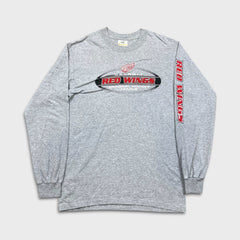 Vintage 90s Detroit Red Wings Long Sleeve Shirt Mens Medium Gray Bulletin NHL Hockey Tee