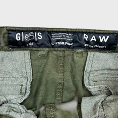 G-Star Raw 3301 Pants Mens 34x33 Green Regular Taper Leg Cuff Cargo Trouser