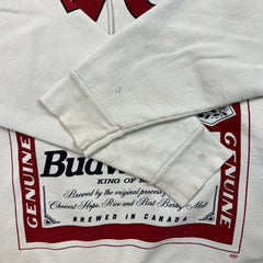 Vintage 90s Budweiser Hoodie Mens Medium White King of Beer Hooded Sweater