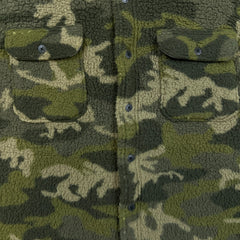 Vintage Wrangler Sherpa Jacket Mens Large Green Camo Button Up Outdoor Fleece