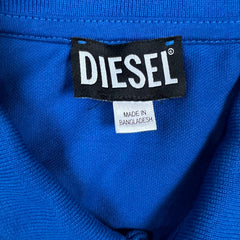 Diesel T Kal Patch Polo Shirt Mens Medium Blue Short Sleeve Box Logo Pique Slim