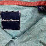 Tommy Bahama Shirt Mens Large Blue Hawaiian Checkered Preppy Button Up