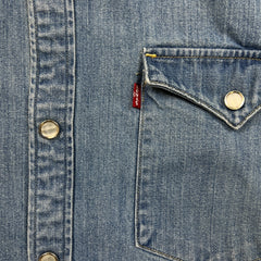 Levi's Barstow Denim Shirt Men XL Blue Light Wash Casual Jean Western Pearl Snap