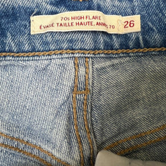 Levi's 70s Style High Flare Jeans Womens Size 26 Blue Light Wash Distressed Denim Pants