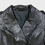 Vintage 90s JOFAMA Swedish Leather Trench Coat Women Size 6 Black Quilted Lined