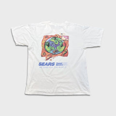Vintage Y2K Sears Travel Service T Shirt Mens Large White Globe Graphic Promo Tee