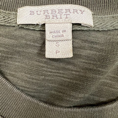 Burberry Brit T Shirt Mens Small Green Slub Cotton Pocket Metallic Knight Tee