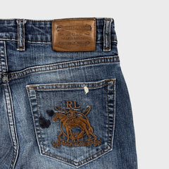 Polo Ralph Lauren Jeans Mens 32x28 Blue Medium Wash Western Cowboy Embroidered Pants