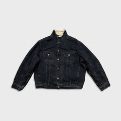 Vintage 90s Lee Storm Rider Denim Jacket Mens XL Black Stone Wash Blanket Lined Trucker Western