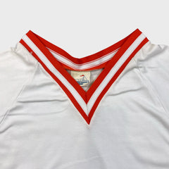 Vintage Le Club T Shirt Mens XL White Ringer V Neck 80s Retro Blank Tee