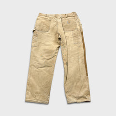 Vintage 90s Carhartt Pants Mens 36x29 Beige Double Knee Distressed USA Workwear