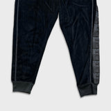 Champion Velour Pants Mens XL Black Script Taper Leg Side Tape Lounge Sweatpants