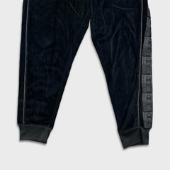 Champion Velour Pants Mens XL Black Script Taper Leg Side Tape Lounge Sweatpants