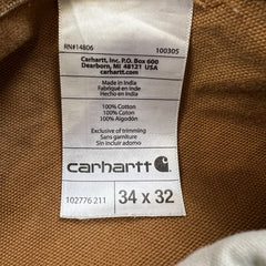 Carhartt Iconic R01 Duck Bib Overall Mens 34x32 Brown Relaxed Fit Carpenter Workwear