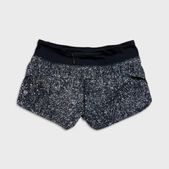 Lululemon Race Pace Short Womens Size 4 Black Mini Splatter Athletic Lined Pants