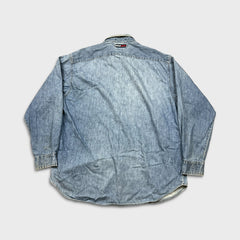 Vintage 90s Tommy Hilfiger Denim Shirt Mens Large Blue Tommy Jeans Button Up