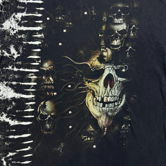 Vintage Y2K Skull T Shirt Mens XL Black Tie Dye Studded Horror AOP Faded Tee