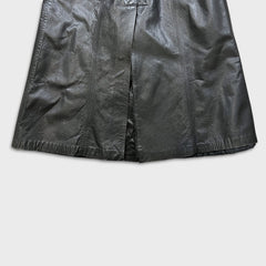 Vintage 90s JOFAMA Swedish Leather Trench Coat Women Size 6 Black Quilted Lined