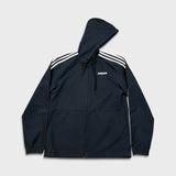 Adidas Essentials Jacket Mens Small Black 3 Stripe Full Zip Hooded Windbreaker