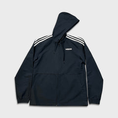 Adidas Essentials Jacket Mens Small Black 3 Stripe Full Zip Hooded Windbreaker